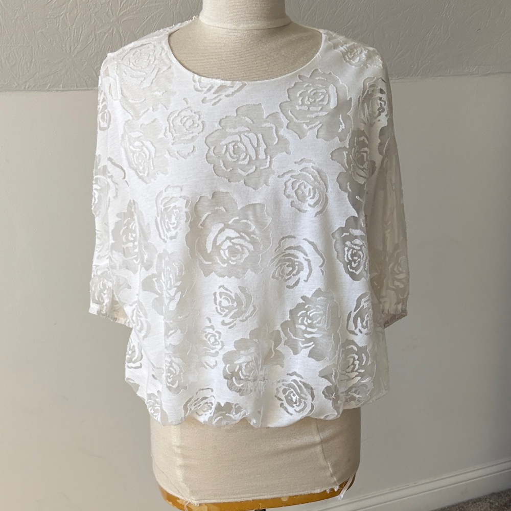 White Floral Burnout Tunic Top
